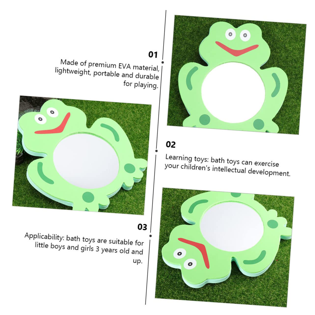 2 Pack Frog Bath Mirror Toys - Fun Travel Bathtub Toys for Kids, Portable Bath Time Fun with Eva Green Design | Perfect for Baby Showers, Toddler Bath Time & Travel Accessories