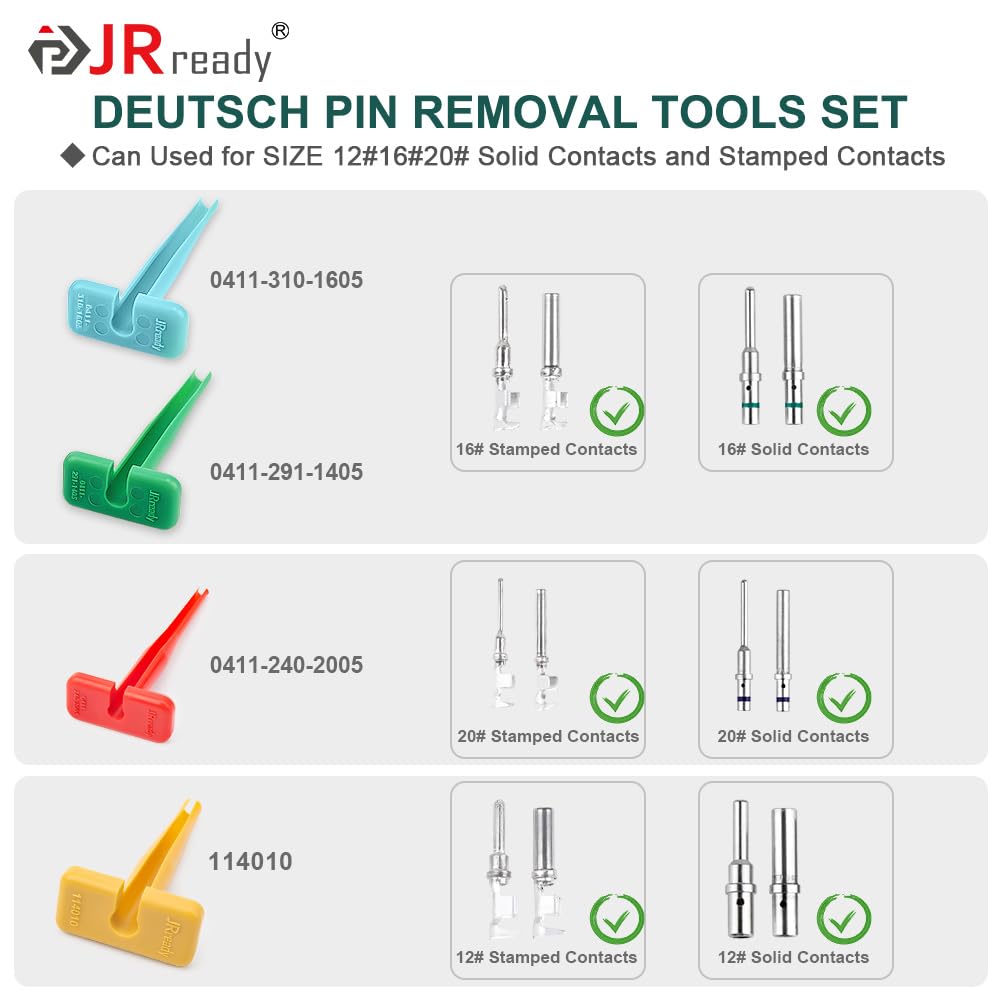 JRready ST5330 Deutsch Pin Removal Tool Kit - 12#16#20# Solid/Stamped Contacts for 12-22 AWG Wires | Plastic Terminal Release Tool for Deutsch DT/DTM/DTP/DTV/HD Series Connectors | 6-Piece Set for Automotive, Marine & Industrial Electrical Repairs