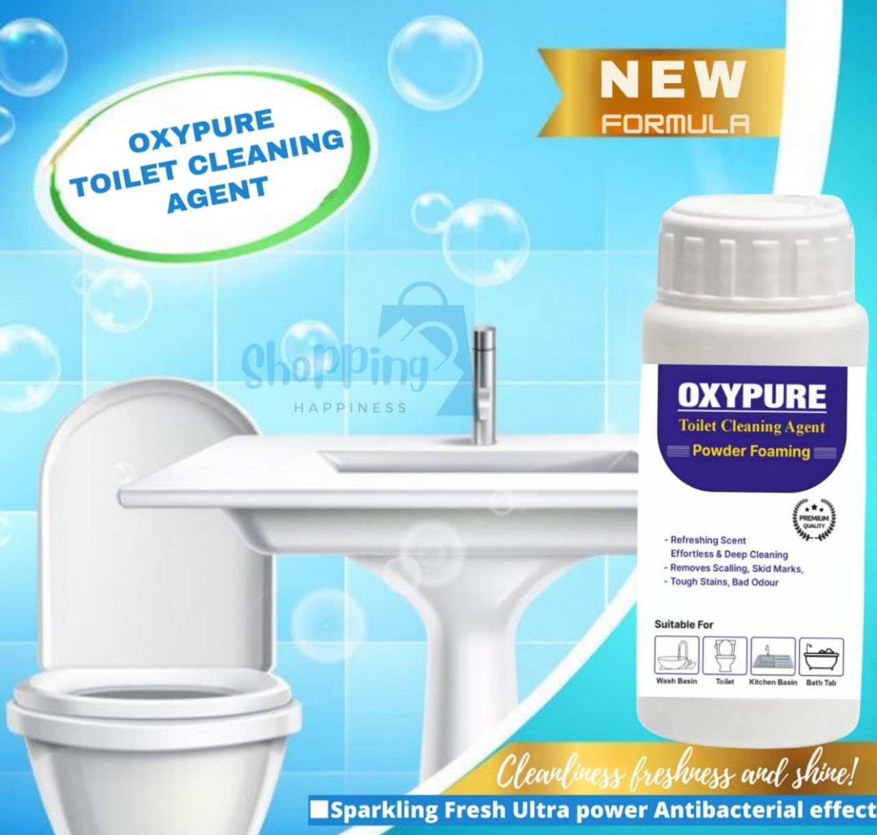 ShineBrew Advanced Oxypure Concentrated Toilet Cleaner | Powerful Oxygen Bleach Toilet Bowl Cleaner | Antibacterial, Deodorizing & Stain Remover | Foaming Bathroom Cleaner for Toilets, Sinks & Tubs (1) - Ideal for Deep Cleaning, Removing Tough Stains & Eliminating Odors in Home & Commercial Restrooms