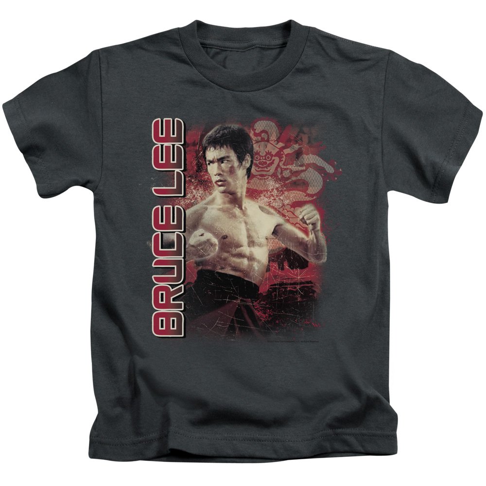 Bruce Lee Boys T-Shirt - Stare Portrait Charcoal Tee for Kids | Martial Arts Inspired Casual Wear | Perfect for Training, School & Bruce Lee Fans