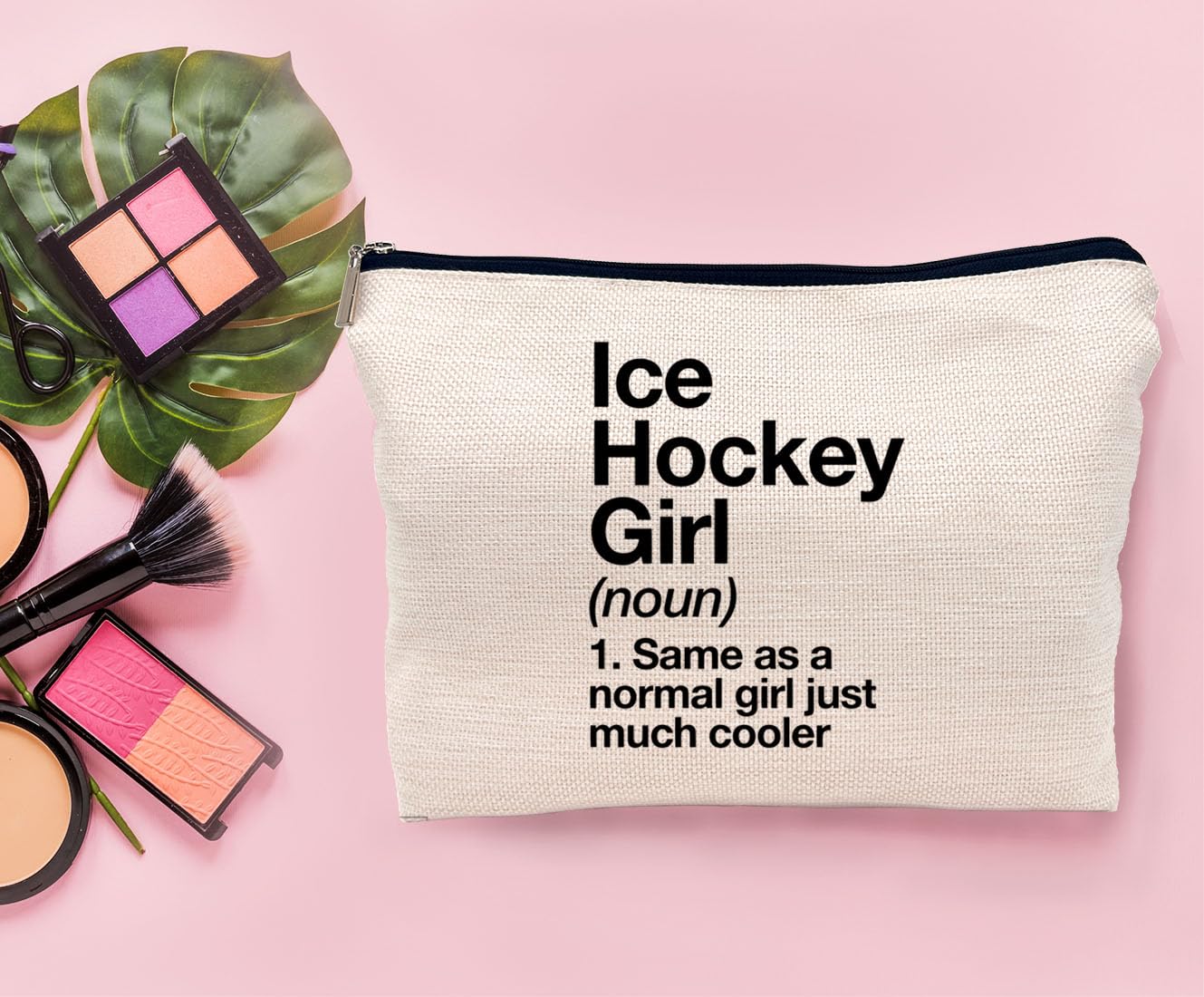 Inspirational Ice Hockey Quote Makeup Bag - Sports Themed Cosmetic Pouch for Women & Girls - Perfect Travel Toiletry Case & Gift for Female Hockey Players - Great for Games, Practice & Team Travel