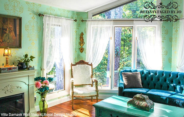 Villa Alison Woolley Damask Wall Stencil - Reusable DIY Painting Template for Home Decor, Accent Walls, and Furniture - Perfect for Bedrooms, Living Rooms, and Craft Projects
