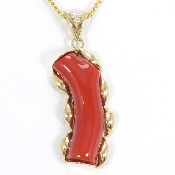 18K Yellow Gold Coral Diamond Necklace - Elegant Pendant Jewelry for Women, Gift for Anniversary & Valentine's Day - Perfect for Weddings, Parties & Special Occasions