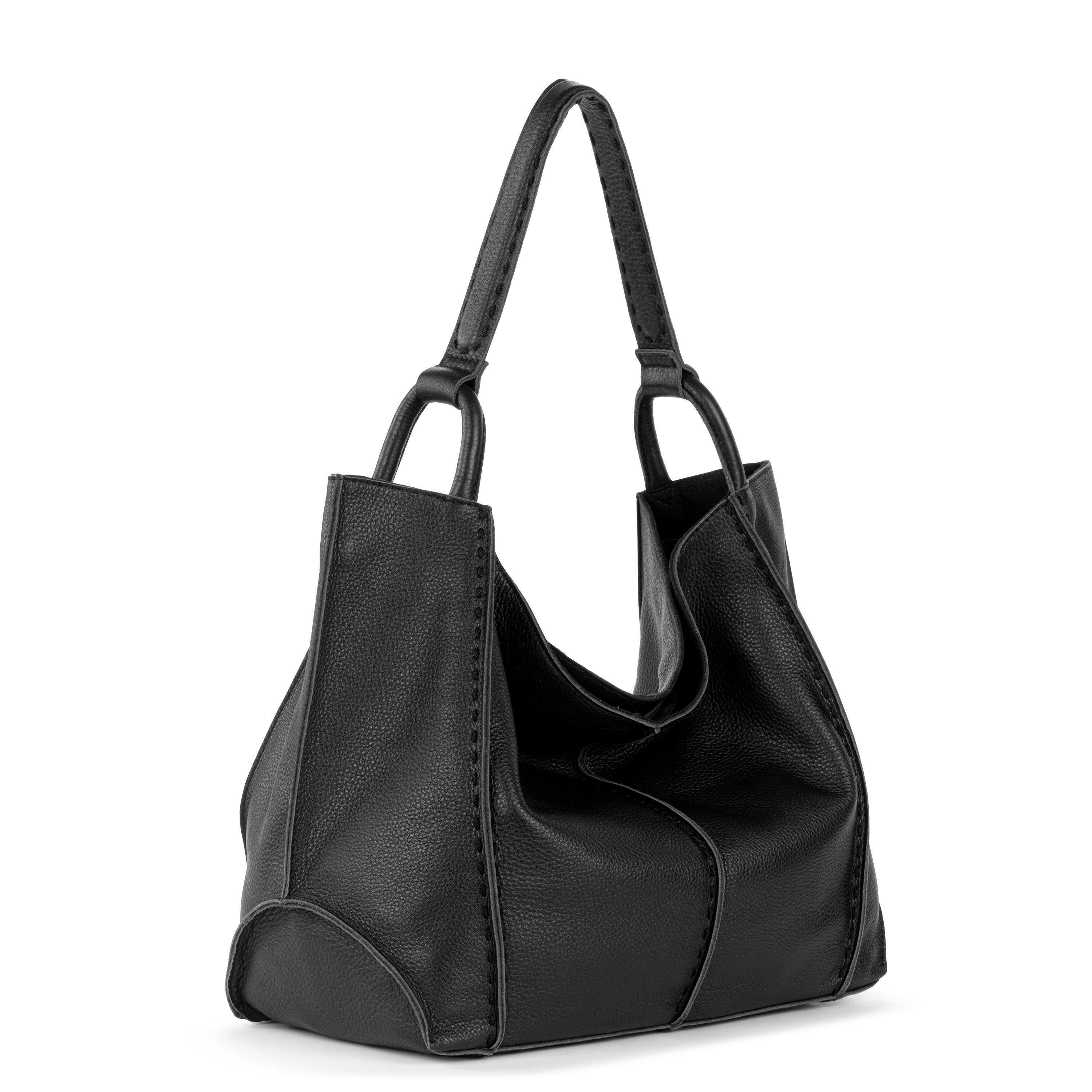 Los Feliz Large Leather Tote Bag - Black Pebble Grain - Stylish & Durable Handbag for Women - Perfect for Work, Travel & Everyday Use