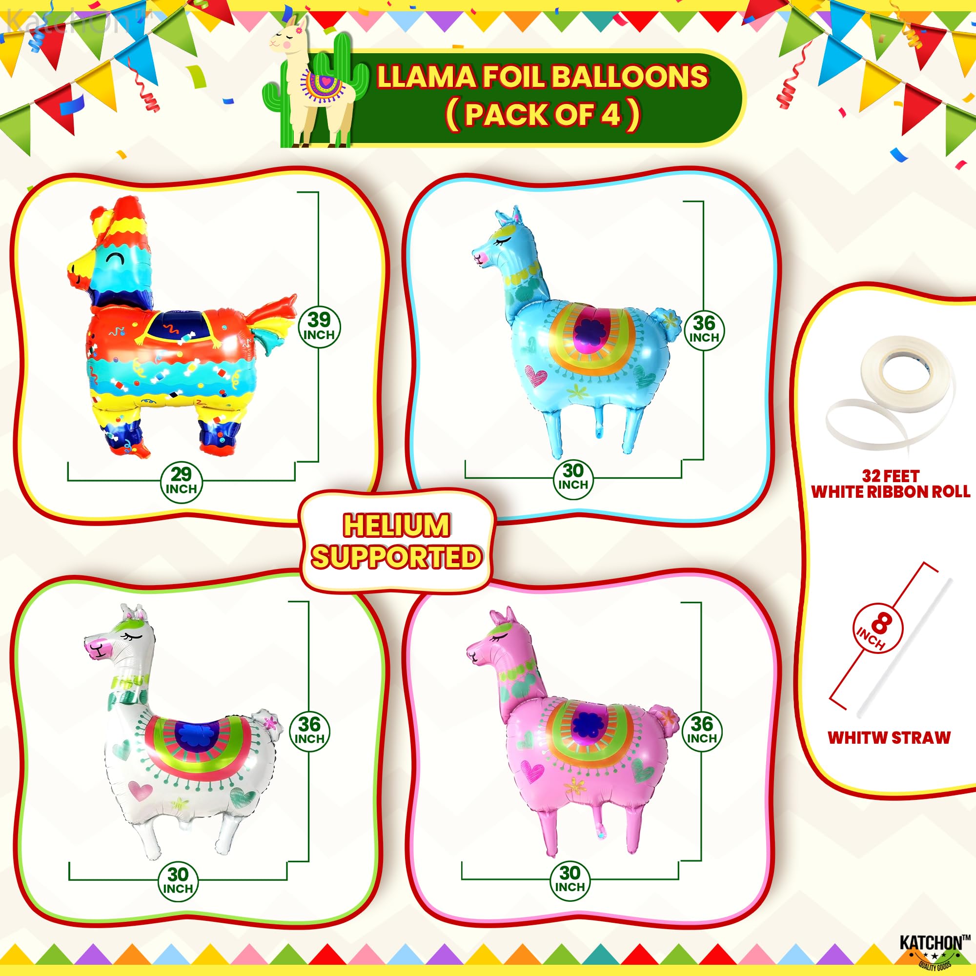 KatchOn 4-Pack Giant 39 Inch Llama Balloons for Birthday Party Decorations | Alpaca Foil Balloons for Fiesta Party Supplies | Perfect for Baby Showers, Gender Reveals & Graduation Celebrations