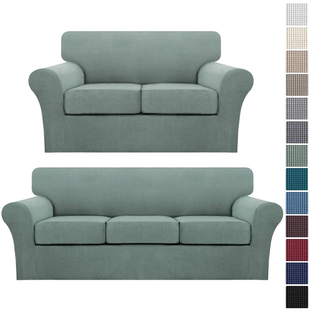 Turquoise Dark Cyan 3-Seater Sofa Cover & 2-Seater Loveseat Cover Set - Stretchable Slipcover for Living Room Furniture Protection (Fits Sectional, Couch, Home Decor)