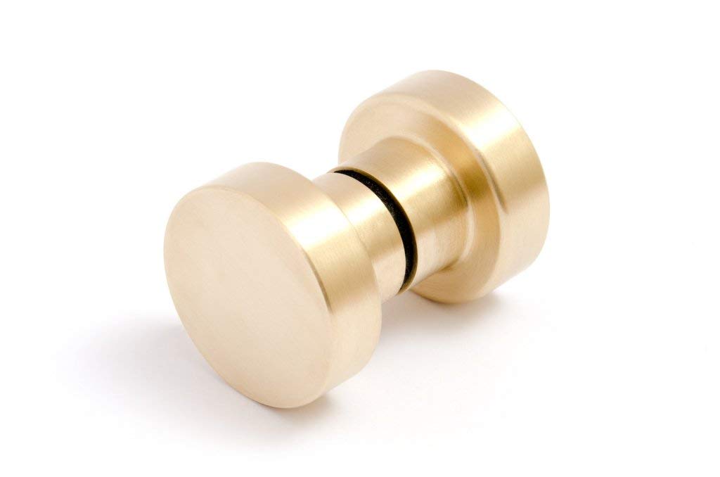 Brushed Brass Round Shower Door Knobs - Forge Hardware Back-to-Back Glass Shower Door Handle (1-3/16
