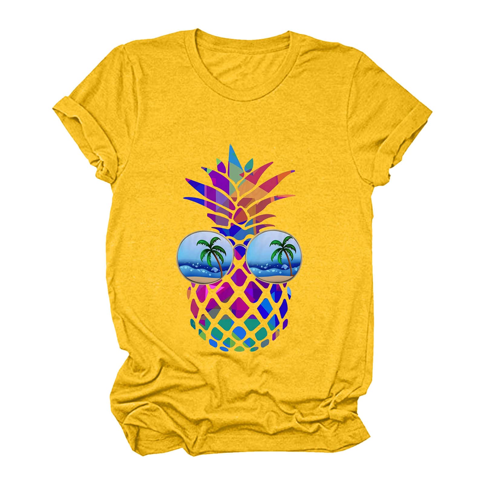 Women's Casual Pineapple Print Round Neck Short Sleeve T-Shirt - Soft Cotton Tee for Summer, Beach & Vacation Outfits