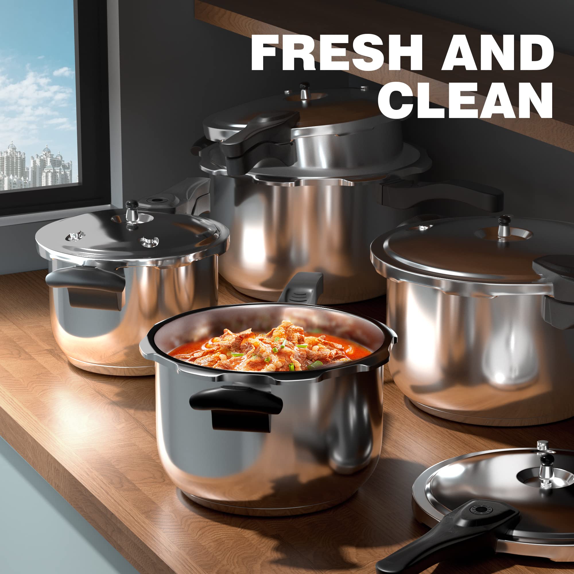 WantJoin 14qt Stainless Steel Pressure Cooker with Spring Valve Safety Lock - Fast Cooking for Gas & Electric Stoves - Perfect for Family Meals, Meal Prep & Emergency Cooking