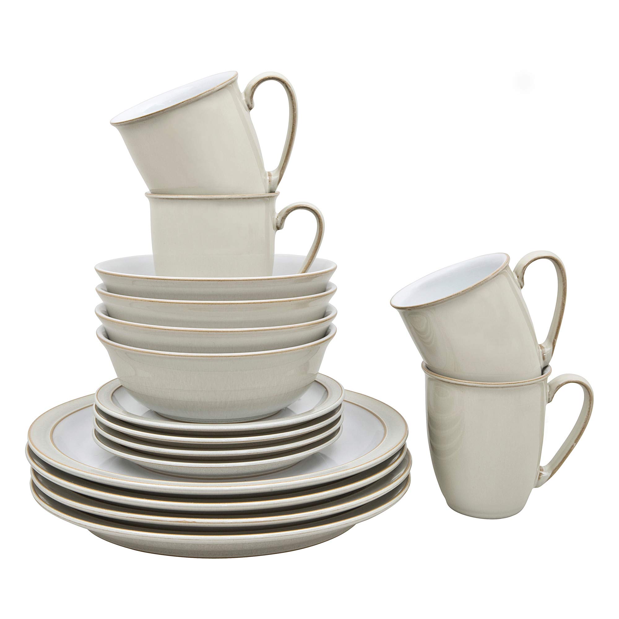 Denby 016048750 16-Piece Stoneware Dinnerware Set in Linen - Elegant Tableware for Everyday Dining & Entertaining