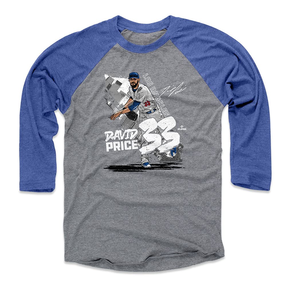 500 LEVEL David Price 3/4 Sleeve Raglan Baseball T-Shirt - Official MLB Player Jersey - Comfortable Athletic Wear for Baseball Games & Casual Outings