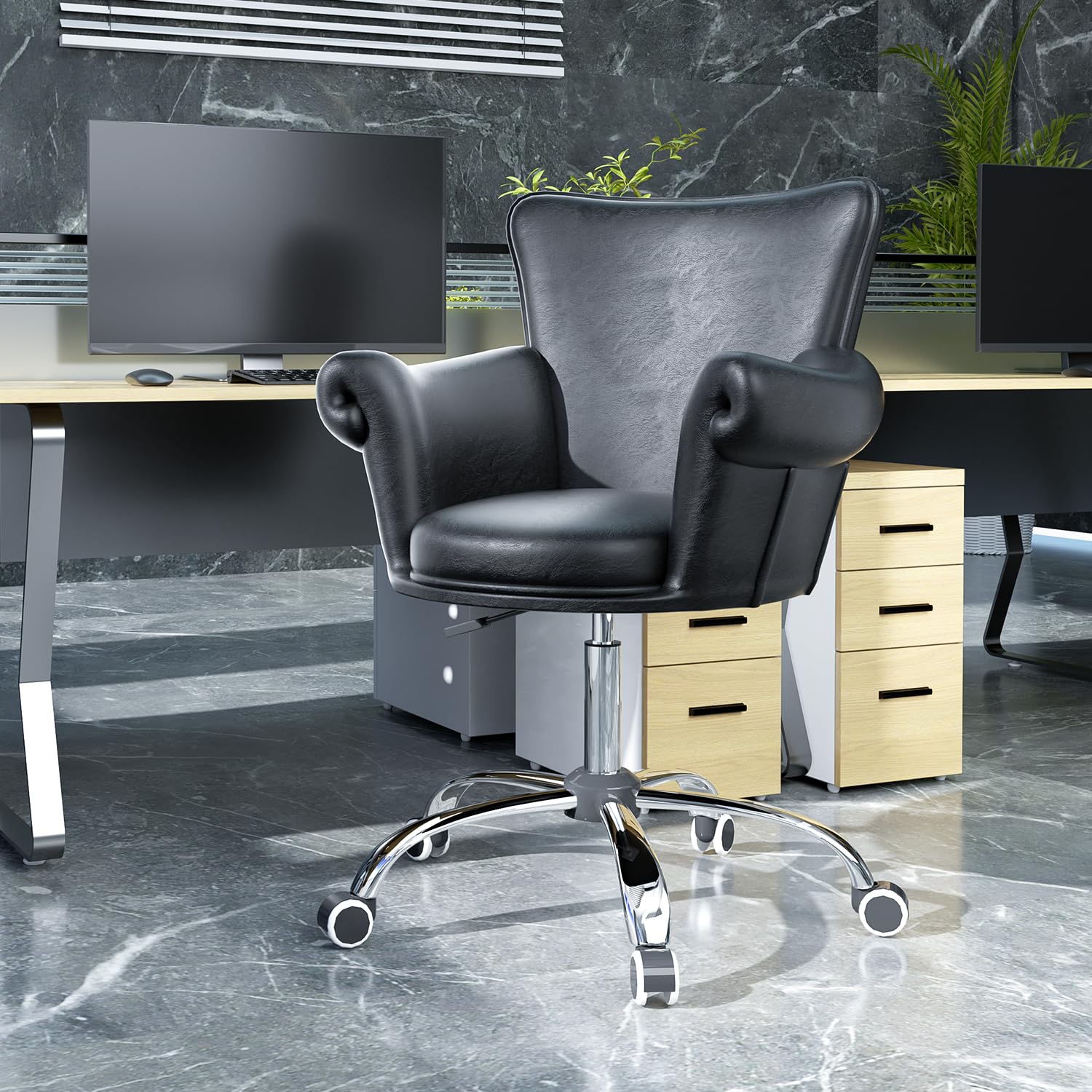 Magshion Adjustable Height Vanity Chair - 360° Swivel Beauty Salon Stool with Tufted Upholstery (200 lbs Capacity) - Perfect for Nail Spa, Home Office, Makeup Dressing Table & Bar Counter - Black