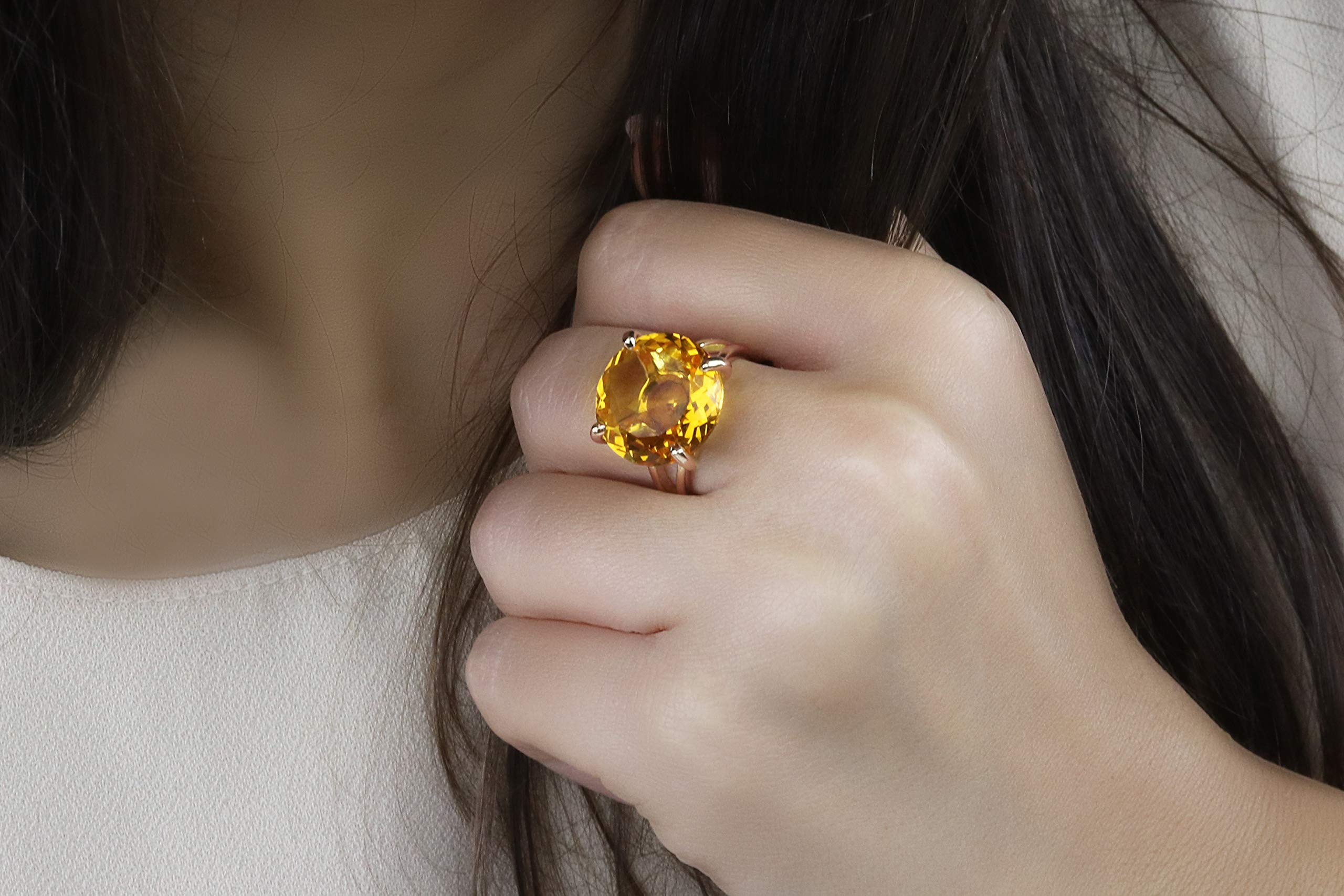14k Rose Gold Round Citrine Ring (16mm) - Elegant Birthstone Jewelry for Women - Perfect for Birthdays, Anniversaries & Special Occasions - Gift Ready with Signature Box