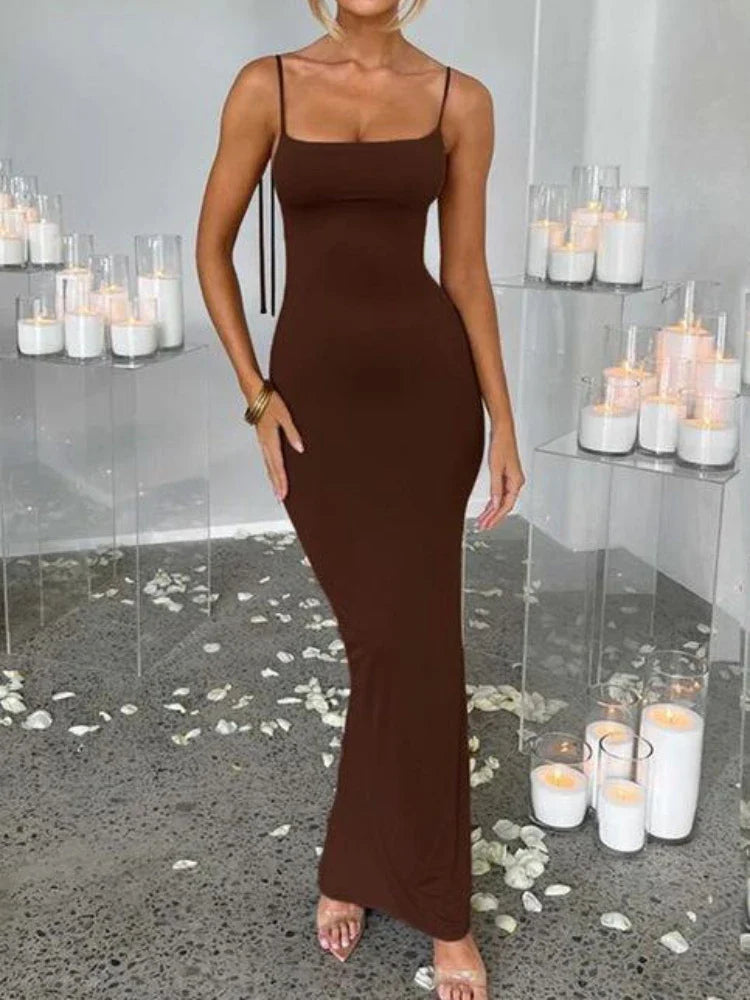 Elegant Deep Open Back Backless Slim Maxi Dress for Women - Spaghetti Strap Sleeveless Bodycon Long Dress - Perfect for Sexy Club Parties, Evening Events & Date Nights - Vestidos de Mujer