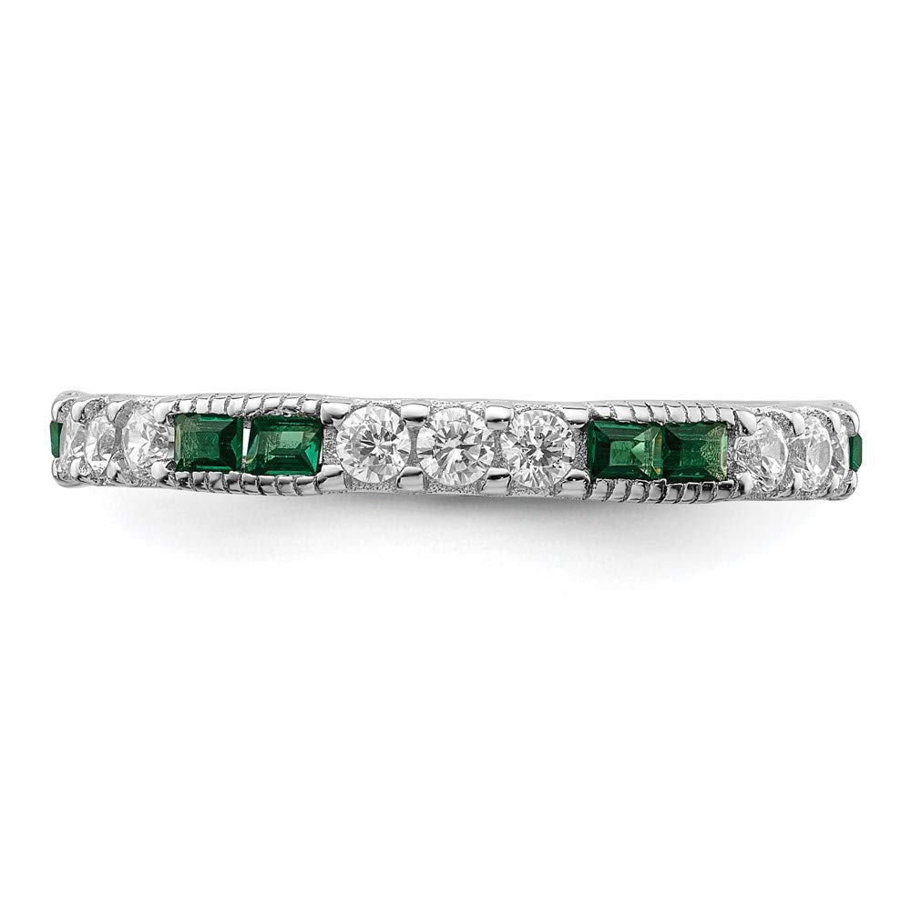925 Sterling Silver Synthetic Green Spinel & Cubic Zirconia Band Ring for Women | Elegant Dainty Jewelry Gift for Her | Perfect for Anniversary, Birthday, Valentine's Day & Everyday Wear
