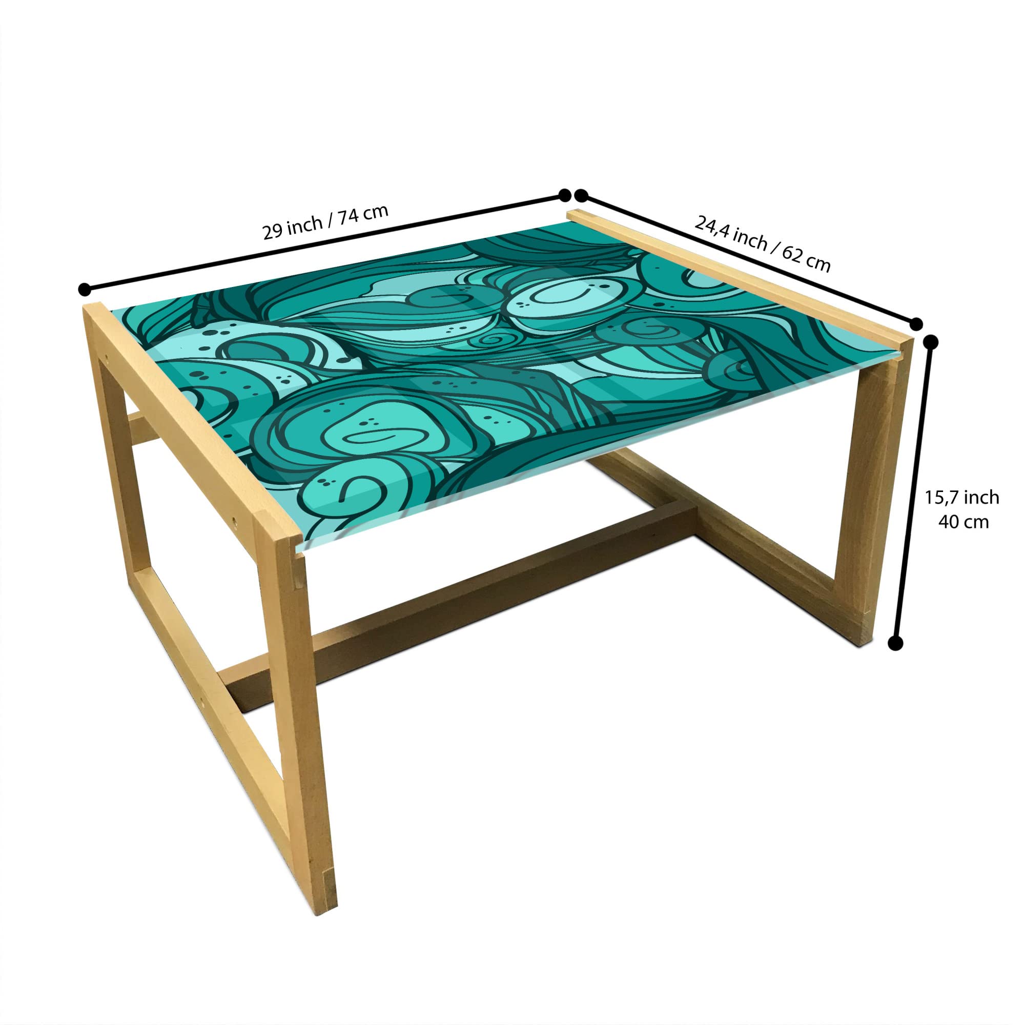 Ambesonne Hipster Coffee Table - Ocean Waves Design with Swirling Sea Lines, Acrylic Glass Top & Wooden Frame, Medium Size in Seafoam Teal - Perfect for Offices, Dorms, Living Rooms & Modern Home Decor