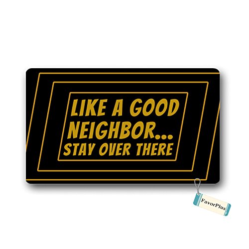 Custom Entrance Floor Doormat - Non-Slip Machine Washable Rug for Bathroom, Kitchen & Entryway - 23.6x15.7 Inch Home Decor Doormat - Perfect for Front Door, Back Door & Mudroom - Funny 'Like a Good Neighbor Stay Over There' Design