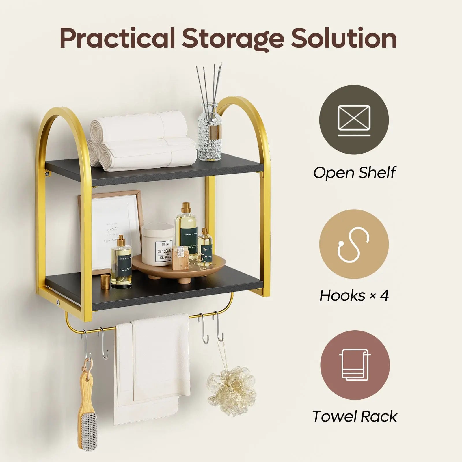 Bestier 2 Tier Floating Shelves with Towel Bar & Hooks - Rustic Wood Wall Shelves for Bathroom, Kitchen & Bedroom Organization - Perfect for Towels, Decor & Storage
