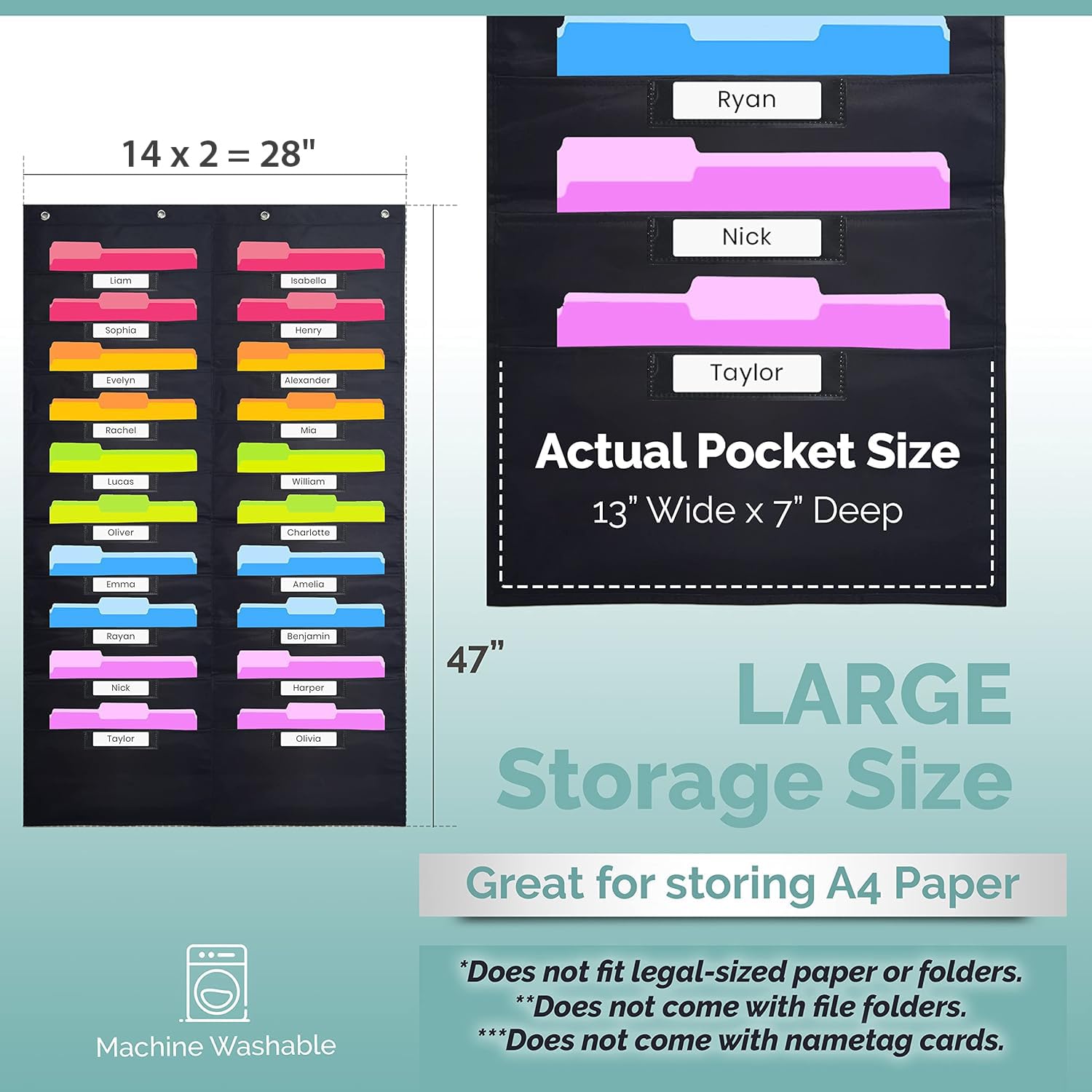 Hippo Creation 10-Pocket Storage Organizer with 6 Over-Door Hangers - Black, 2 Pack | Hanging Wall File Organizer for Classroom, Home Office & School Mailbox | Perfect for Paper Storage, File Folders & Office Supplies