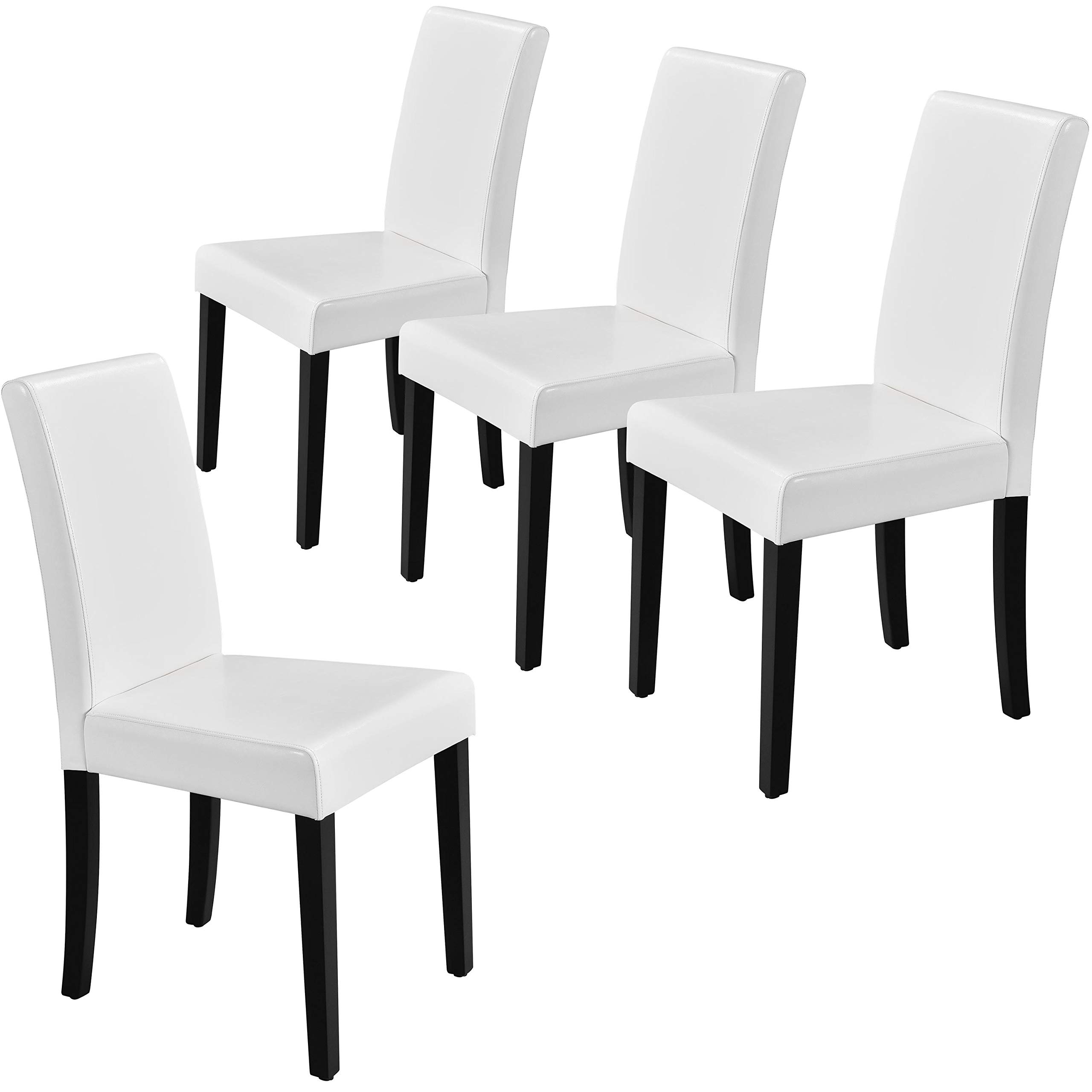 Yaheetech 4-Piece Dining Chair Set - Modern Faux Leather Upholstered Armless Side Chairs with Solid Wood Legs, White - Perfect for Kitchen, Living Room & Dining Room Decor