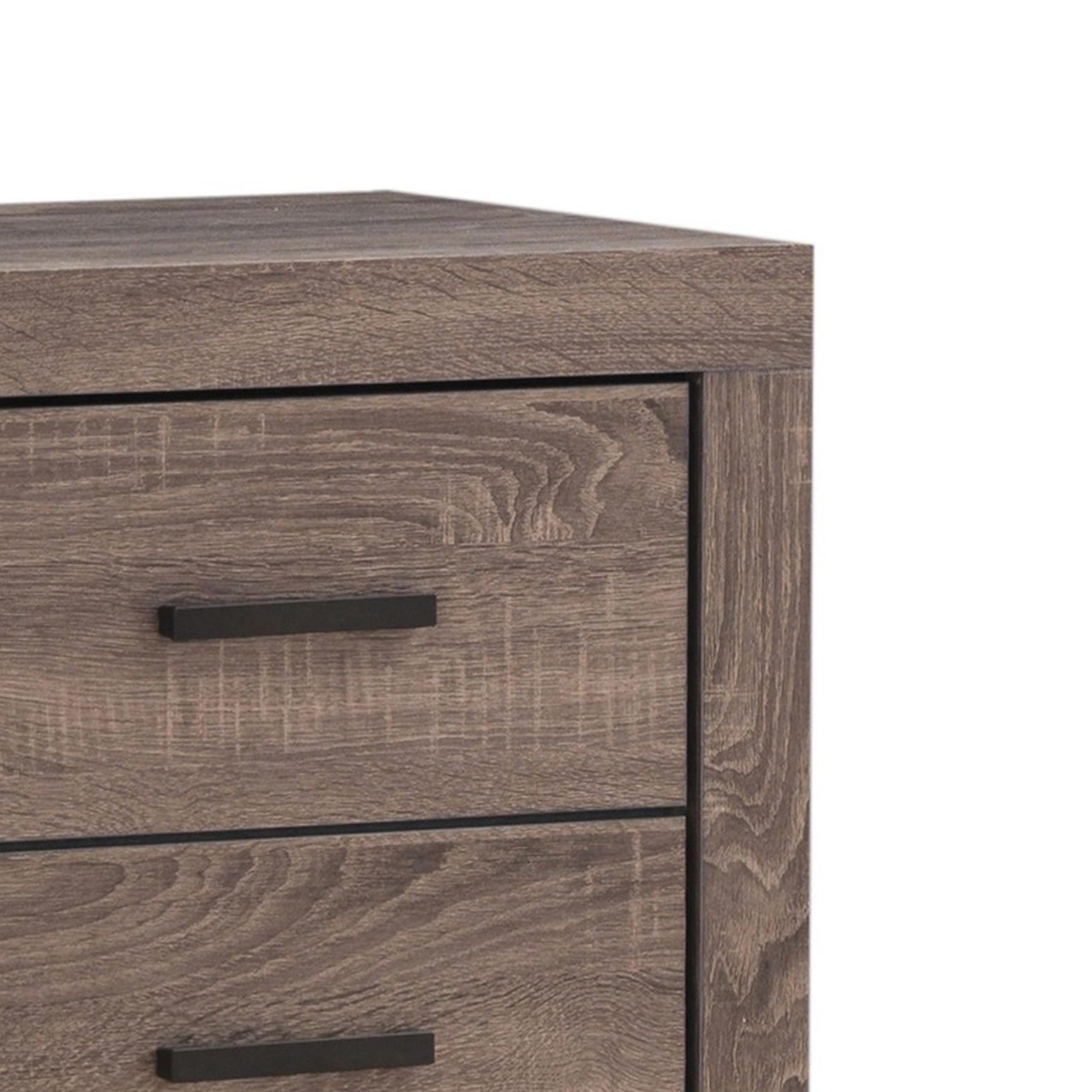Benjara BM242646 2-Drawer Nightstand with Metal Bar Pulls - Brown Wooden Bedside Table for Bedroom, Living Room, or Guest Room