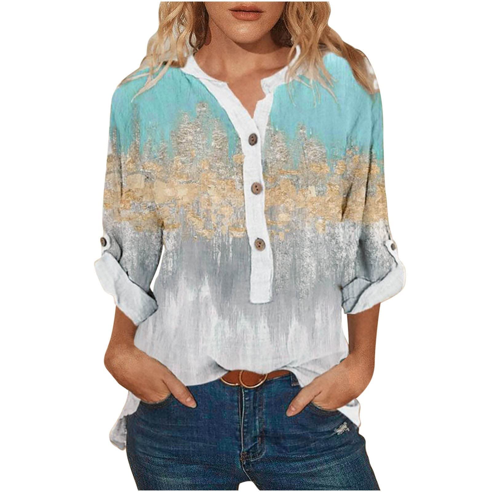 Women's Long Sleeve Button-Up V-Neck Printed Blouse - Elegant Casual Tops for Street Fashion | Perfect for Office Wear, Date Nights & Weekend Outfits