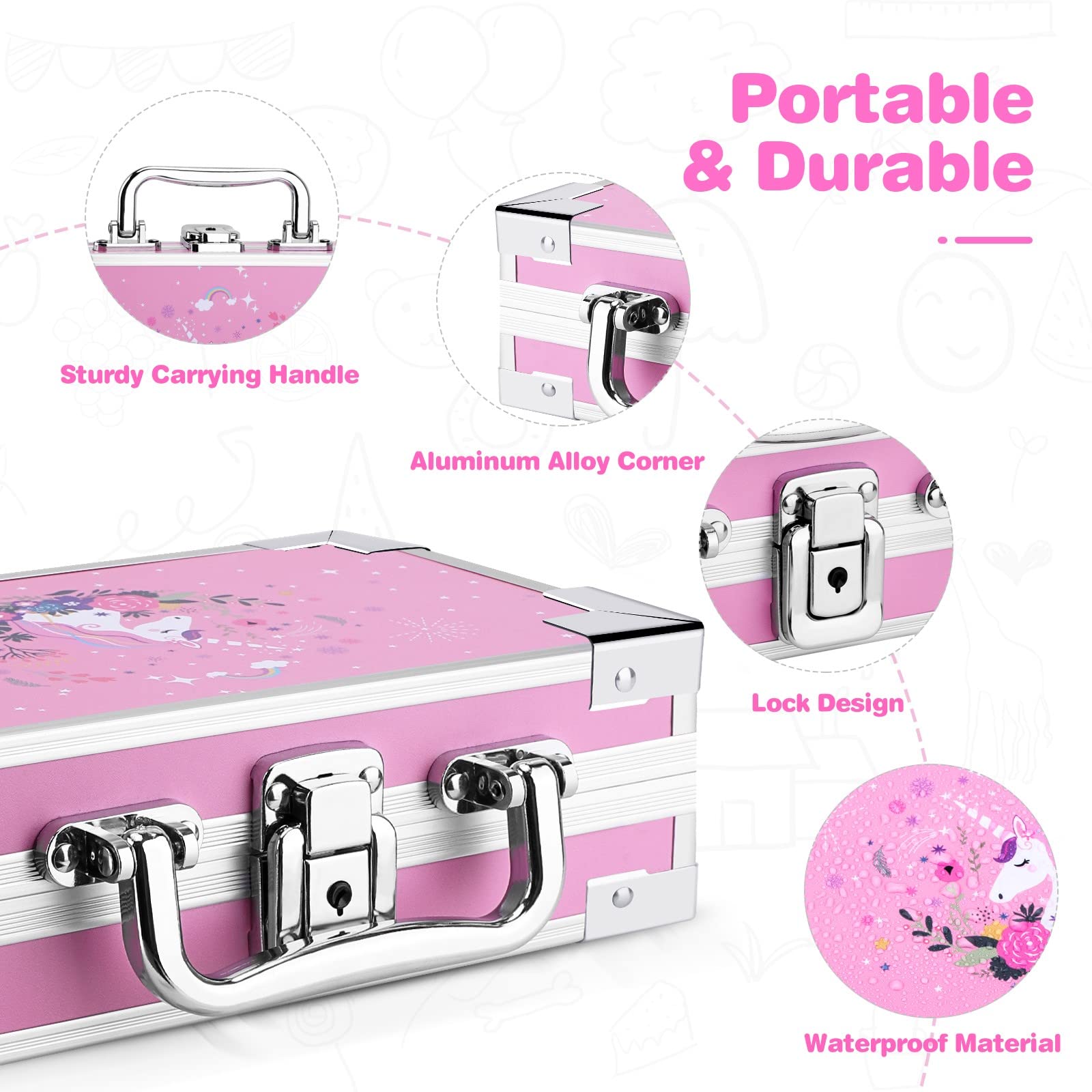 Unicorn Pencil Case for Girls & Boys - Lockable School Supply Box with Portable Handle & Keychain - Cute Pink Unicorn Stationery Organizer - Perfect for Back to School, Classroom, Homework & Travel Gifts