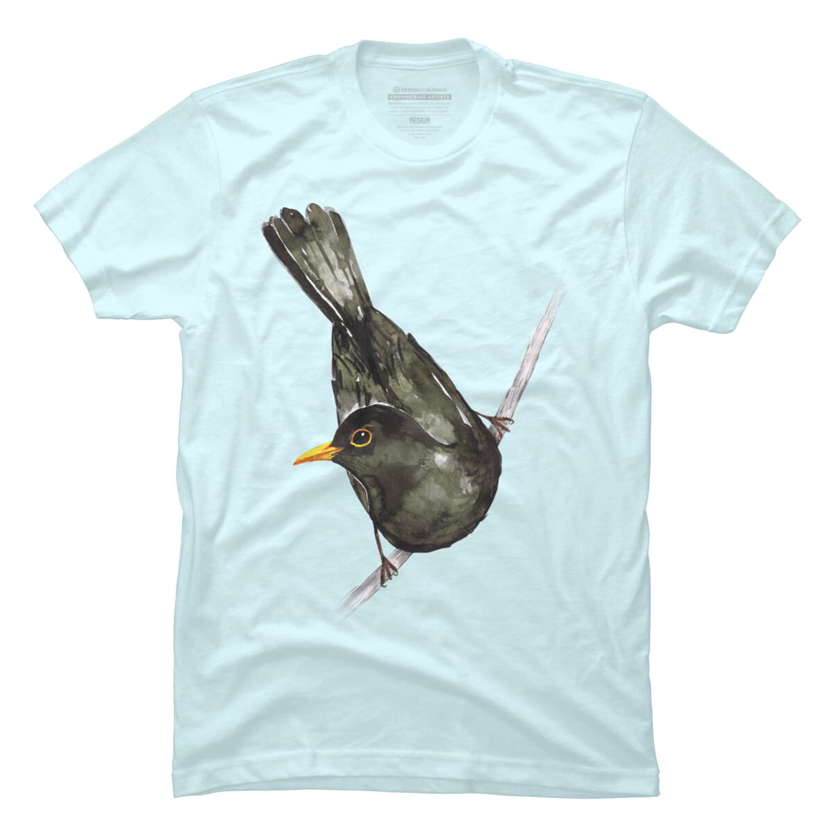 Design By Humans Men's Blackbird Watercolor Graphic Tee by Bwiselizzy - Soft Cotton T-Shirt for Casual Wear & Street Style - Perfect for Everyday Outfits & Gifts