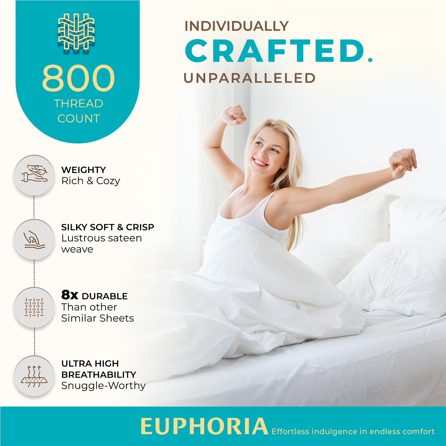 800 Thread Count 100% Egyptian Cotton Queen Pillowcase Set (2-Pack) - Soft Sateen for Luxury Bedding
