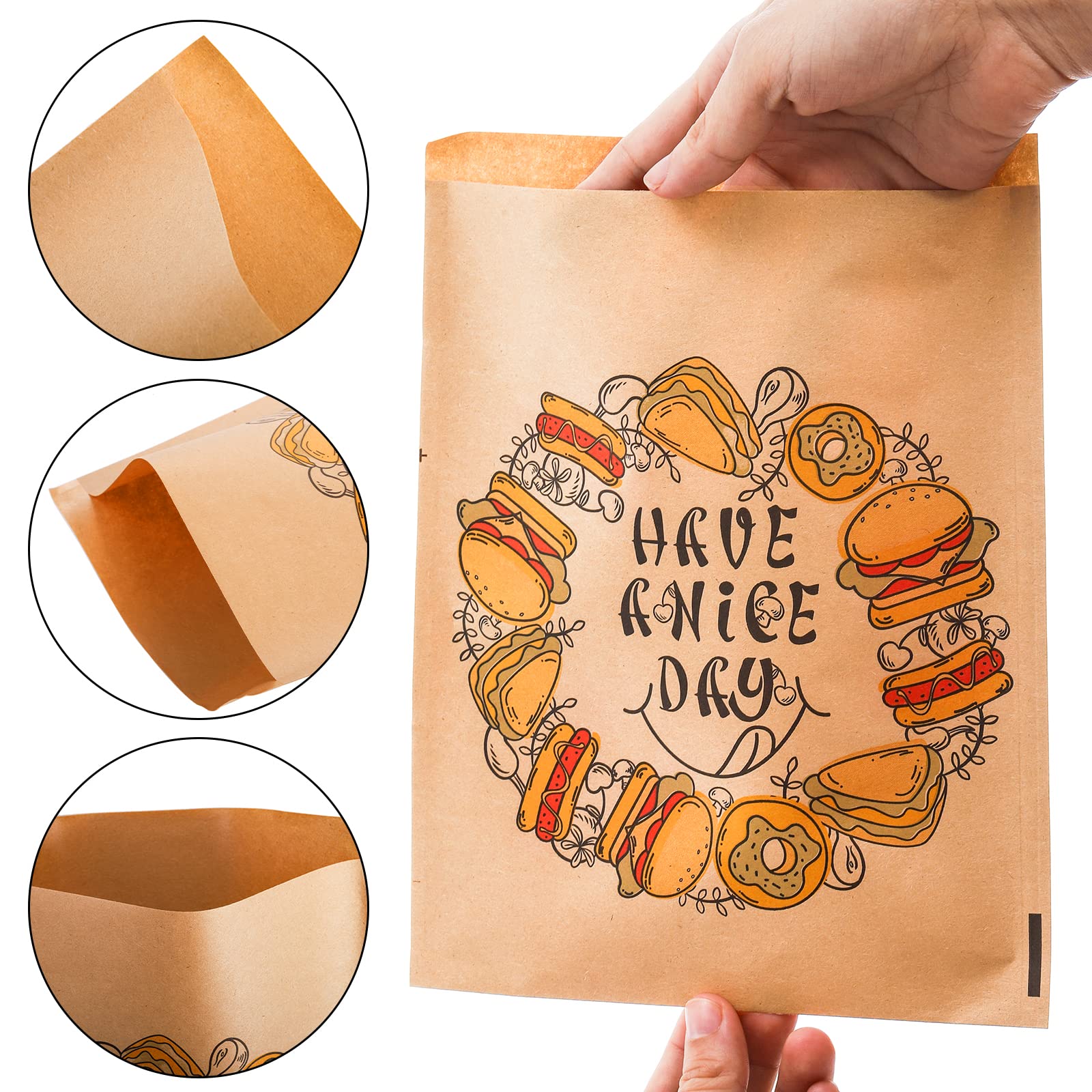 Nicunom 500 Pack Kraft Paper Sandwich Bags - Greaseproof Wax Paper Snack Bags for Bakery, Cookies, Donuts & Party Favors | Eco-Friendly Food Storage & Packing Solution for Picnics, School Lunches & Catering Events