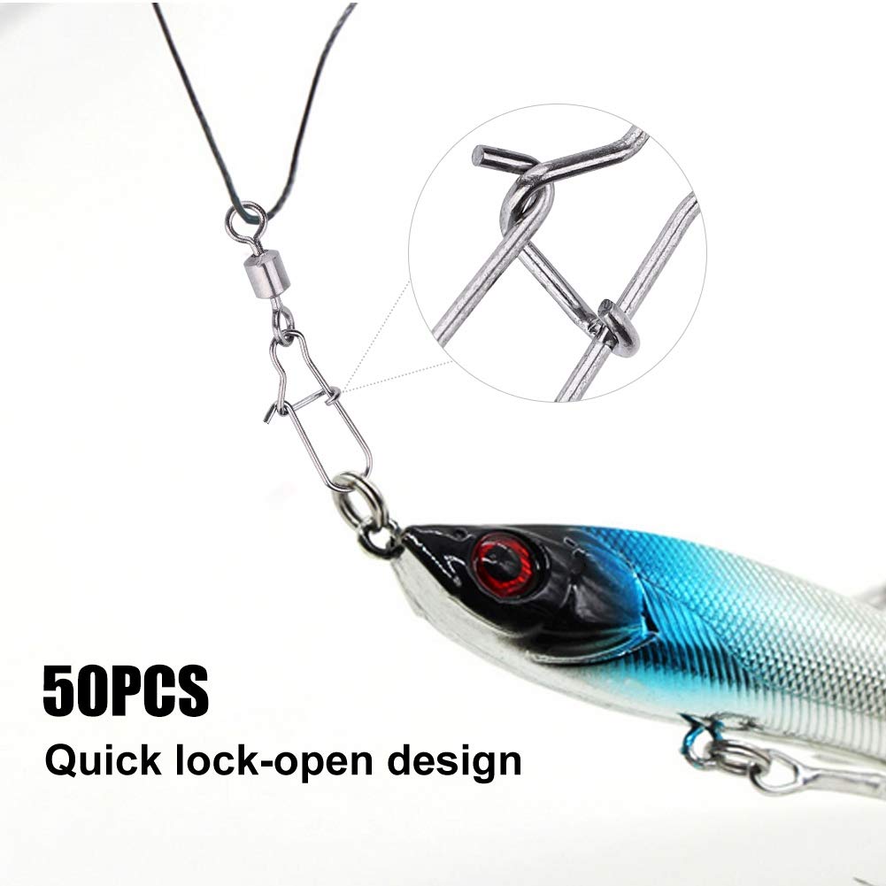Premium Stainless Steel Fishing Swivels 50PCS - 2# 4# 5# 6# 8# Quick Lock Open Design for Saltwater & Freshwater Fishing - Durable Fishing Connectors for Bass, Trout & Outdoor Angling Gear