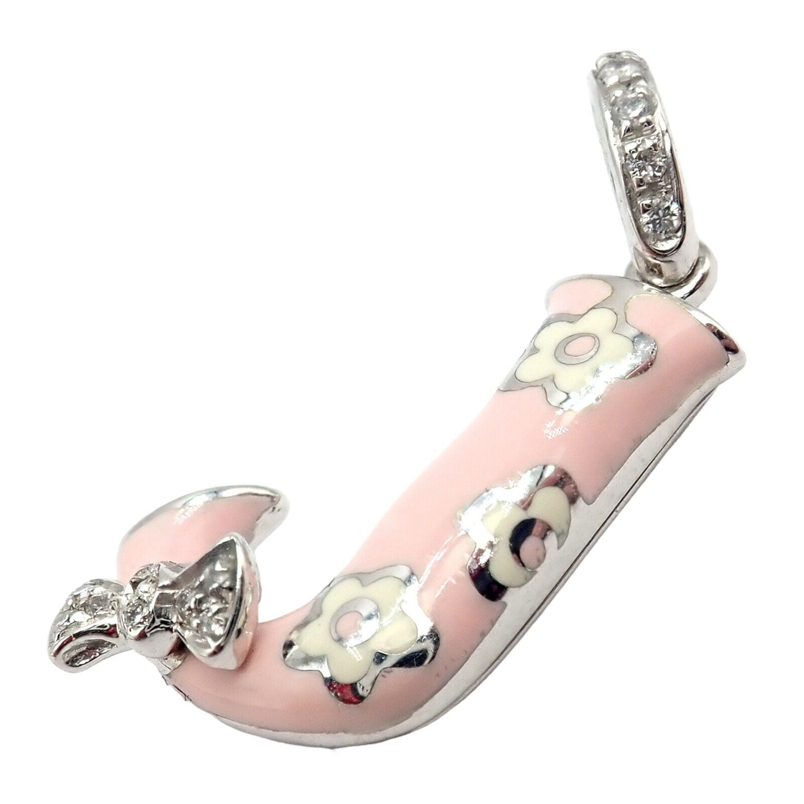 Aaron Basha 18K White Gold Diamond Pink Enamel Baby J Initial Charm Pendant - Elegant Personalized Jewelry Gift for Newborns, Christening & Baby Showers