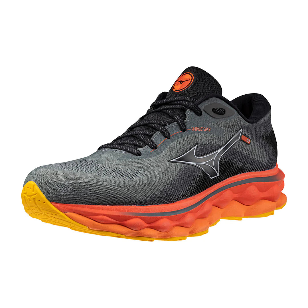 Mizuno Wave Sky 7 2E Running Shoes for Men - Turbulence/Nickel/Hot Coral - Cushioned Support for Long Distance & Marathon Training