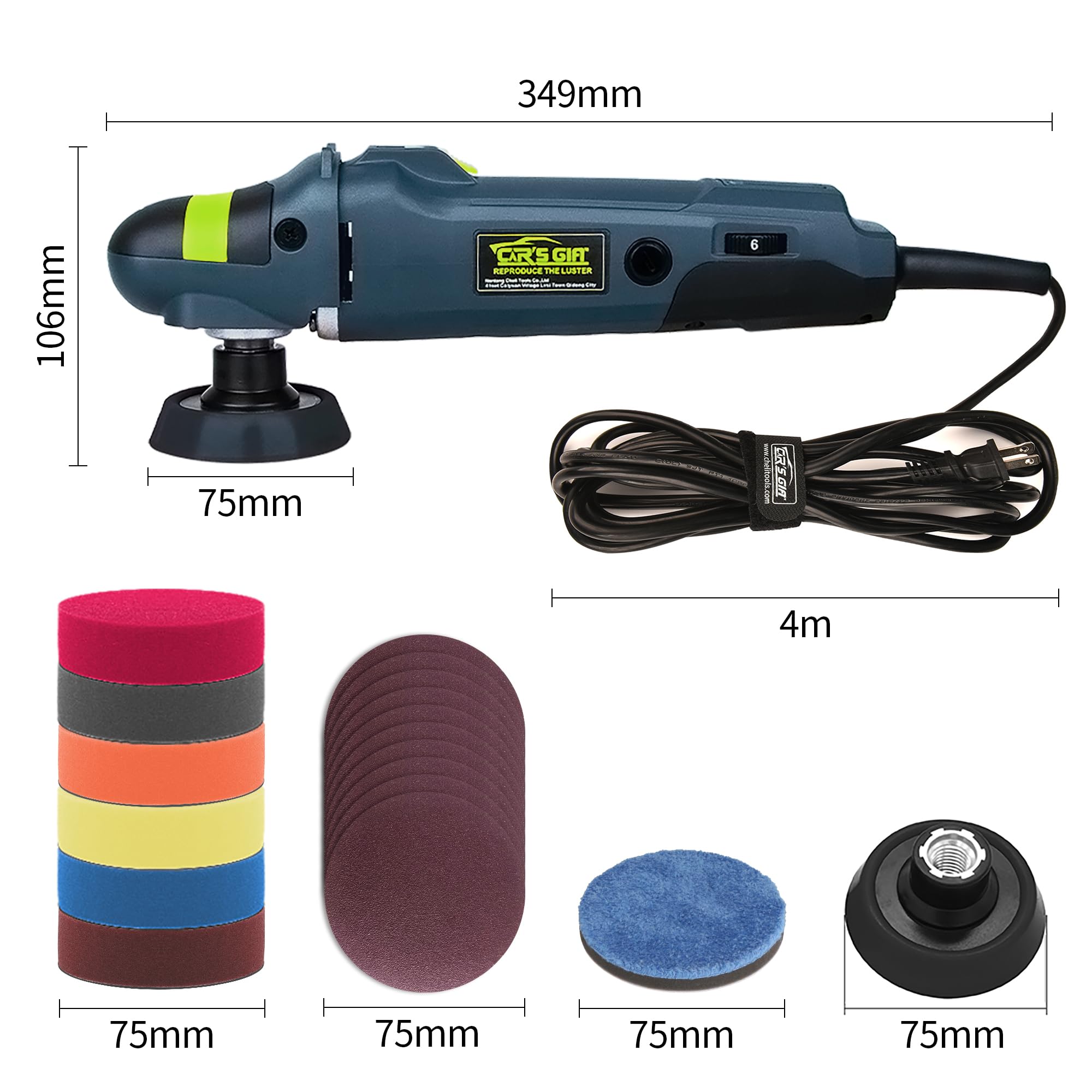 CAR'S GIFT 6-Speed Buffer Polisher - 3-Inch 75mm Car Polishing Machine with 1000-3500 RPM Variable Speed Control - Portable Detailing Kit for Car Waxing, Polishing & Paint Correction - Perfect for Auto Detailing, Show Car Prep & DIY Car Care