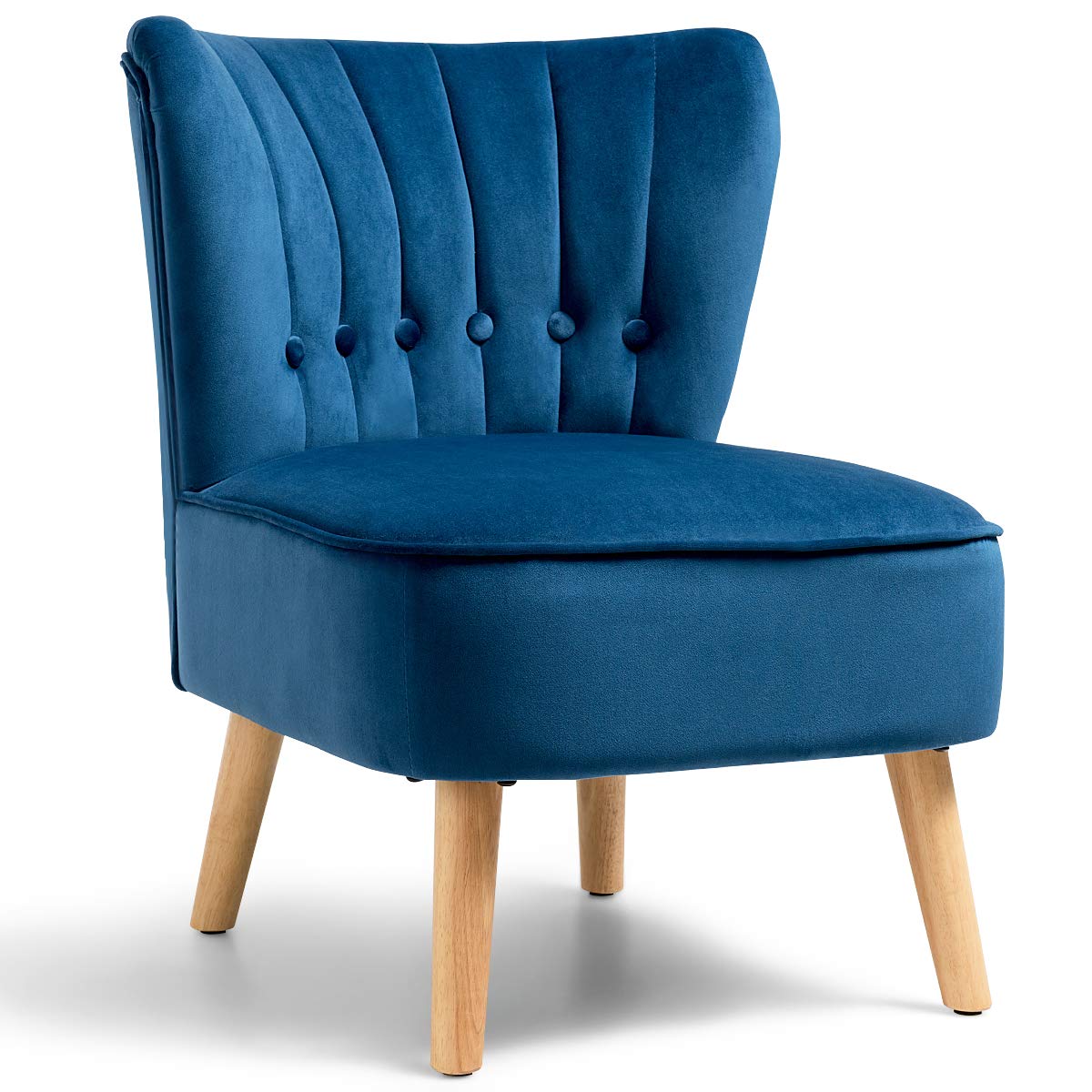 Giantex Modern Velvet Accent Chair with Wood Legs - Blue Upholstered Armless Wingback Club Chair, Thickly Padded Button Tufted Leisure Sofa for Living Room, Bedroom & Office - Perfect for Reading Nooks, Lounge Areas and Small Space Decor