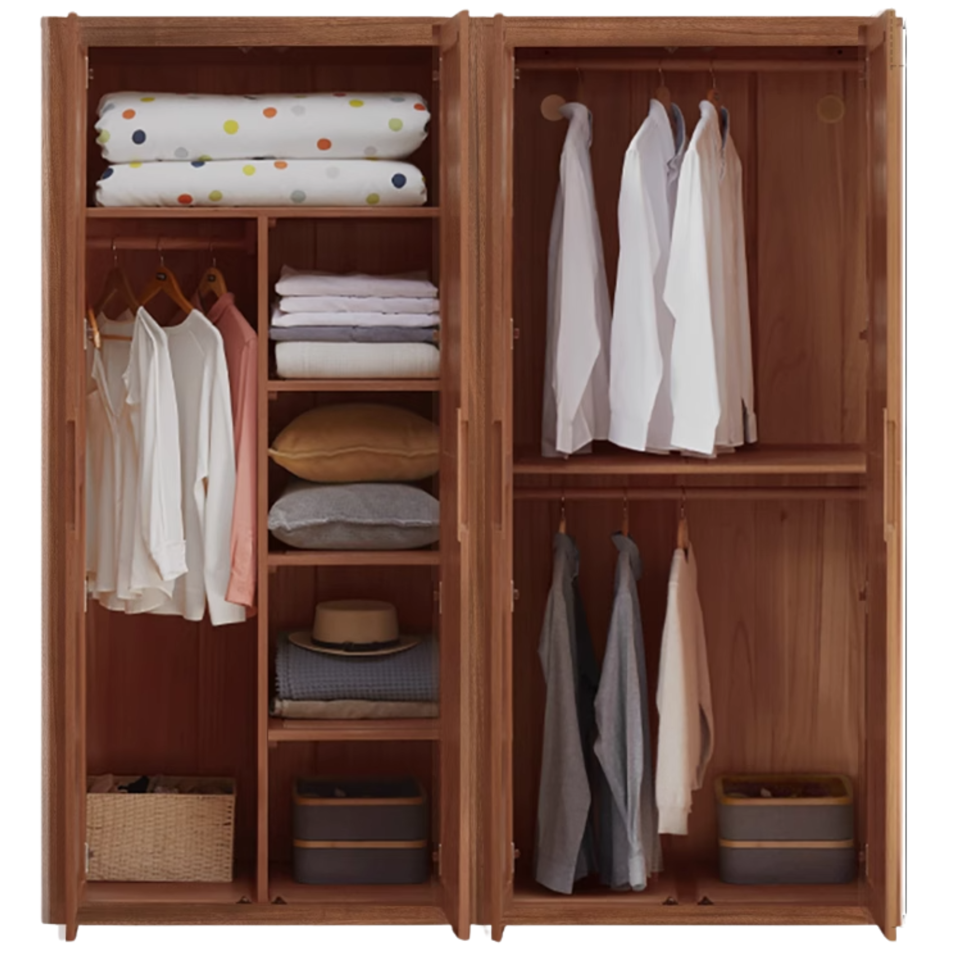 61.4x19.6x78.7 inch / 156x50x200cm / Walnut color / four-door wardrobe stacking