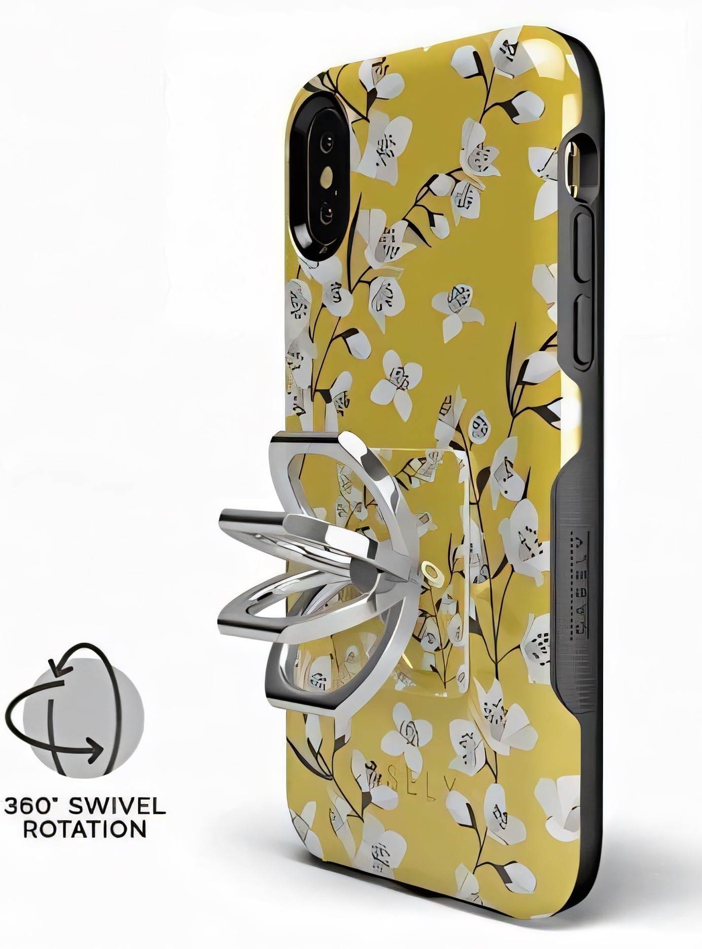 Casely Phone Ring Grip Stand - Yellow Cherry Blossom Floral Design | 360° Swivel, Strong Reusable Adhesive | Universal Phone Holder for iPhone, Samsung, Android | Perfect for Selfies, Videos & Hands-Free Use