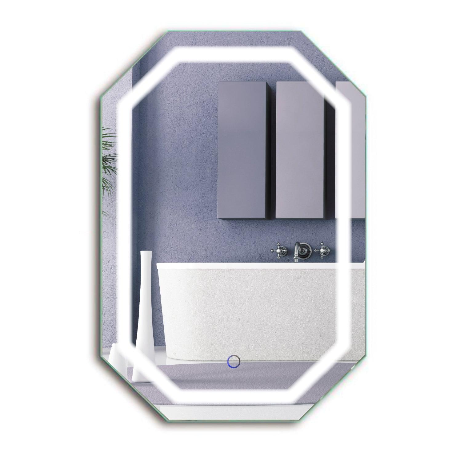 Krugg Tudor 20x30 Inch LED Bathroom Mirror with Adjustable Dimmer & Anti-Fog Function - Perfect for Vanity, Makeup, and Modern Bathroom Decor