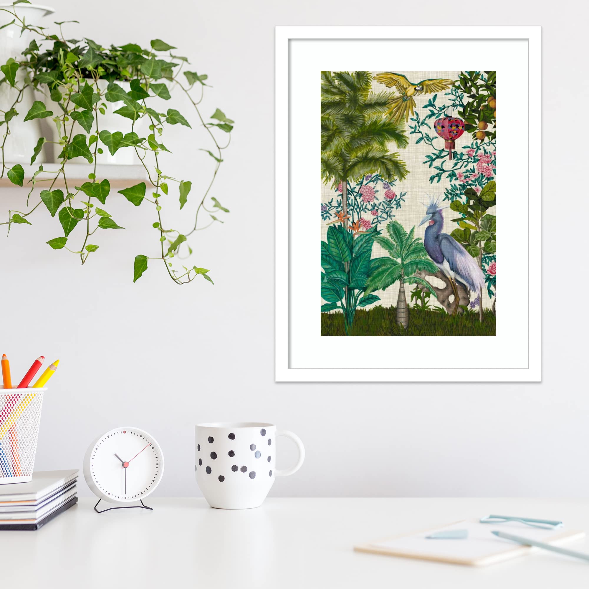 Amanti Art Framed Wall Decor - 21x16 Paradis Chinoiserie Animal Print by Naomi McCavitt | Boho Chic Home Decor | Premium Canvas Painting for Living Room, Bedroom, Bathroom & Kitchen | Perfect for Bohemian Style Interiors & Gift Giving