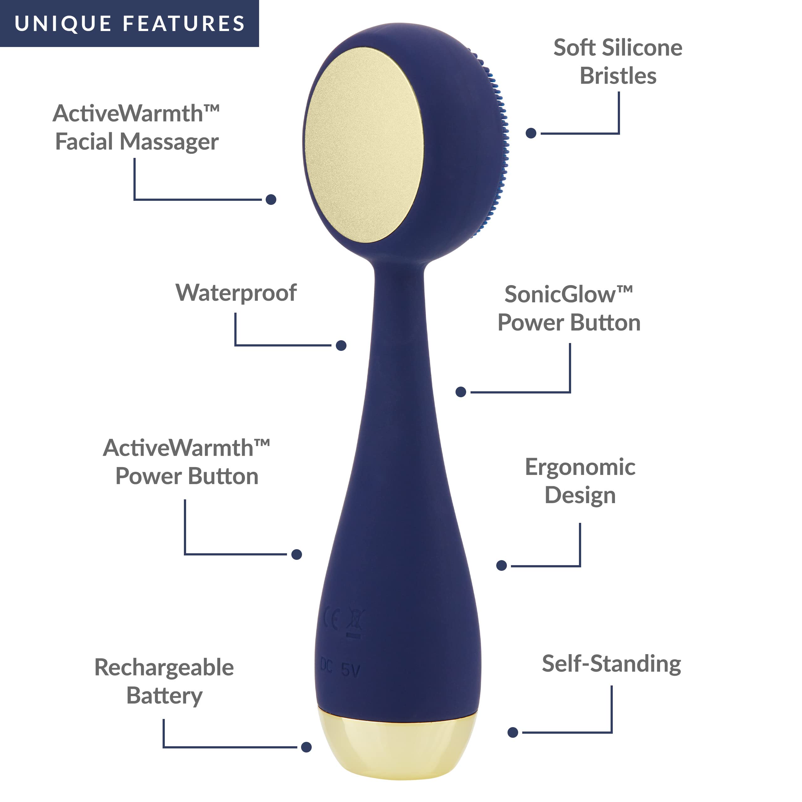 PMD Clean Pro Smart Facial Cleansing Device with Silicone Brush & ActiveWarmth Anti-Aging Massager - Deep Pore Cleanser for Glowing Skin at Home Spa & Night Routine