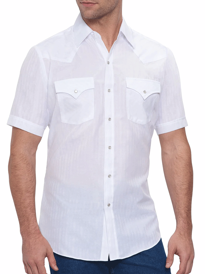 Ely Cattleman Men's Short Sleeve Western Shirt - Tone on Tone Design, White - Perfect for Rodeo, Country Music Festivals & Casual Cowboy Style