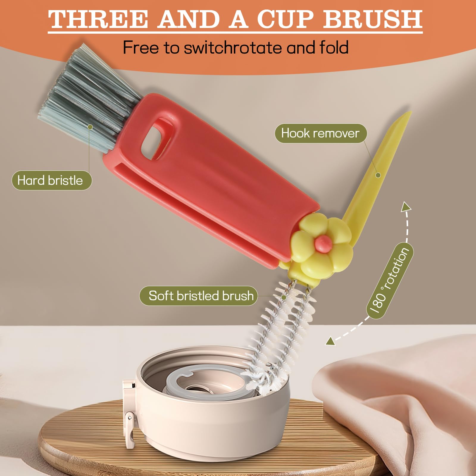 3-in-1 Cup Cleaning Brush Set - Bottle & Gap Cleaner for Home Kitchen (3 Pack)