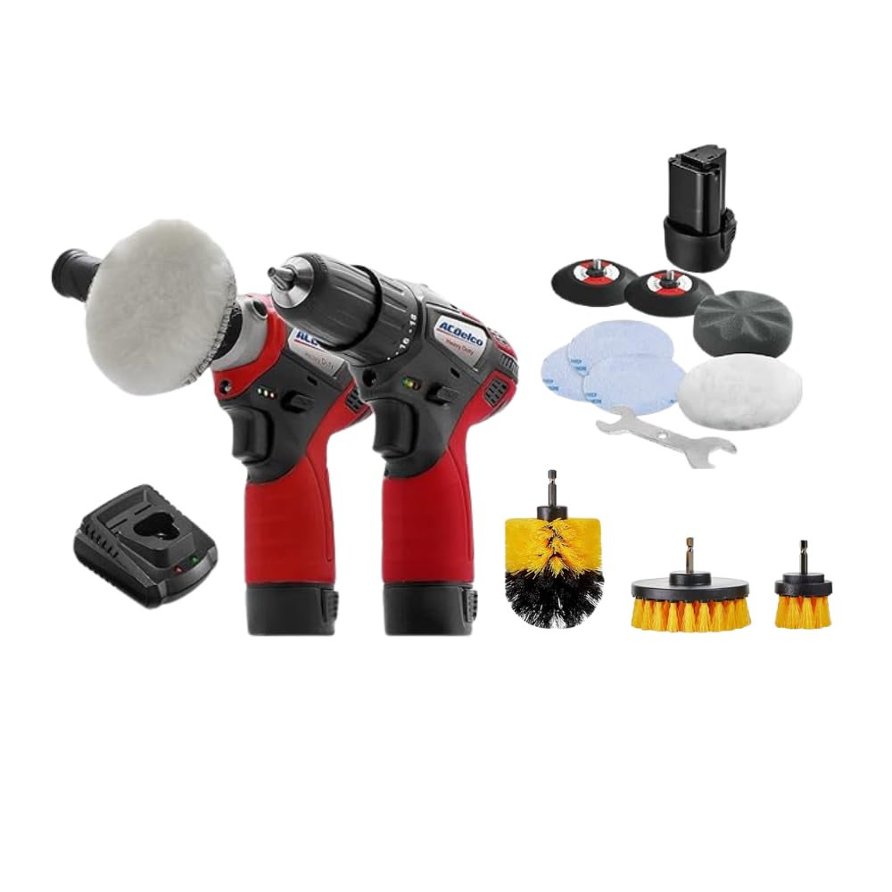 ACDelco Cordless Car Buffer Polisher Kit - 12V Battery Powered, 2 Variable Speed Settings, Mini Polisher Tool Set with Drill Driver for Scratch Removal & Car Detailing | Perfect for Auto Body Repair, DIY Car Care & Professional Detailing