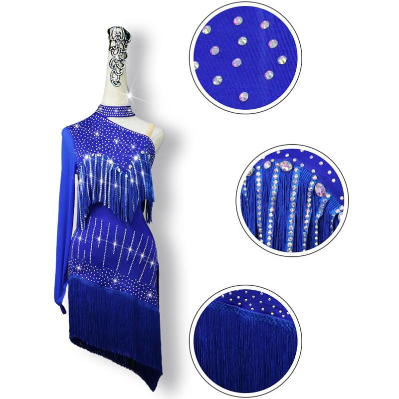 Women's Latin Dance Dress - Solid Color Cha Cha Performance Outfit, Asymmetric Tango Modern Competition Costume for Salsa, Ballroom & Professional Dance Events