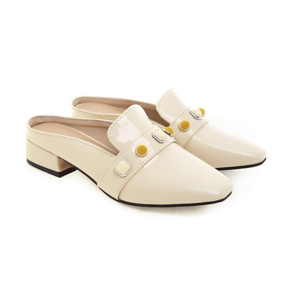 MIOKE Women's Comfortable Low Heel Mules - Square Toe Backless Slip-On Loafers for Work, Office & Casual Wear | Breathable Dress Slippers for Indoor/Outdoor Use