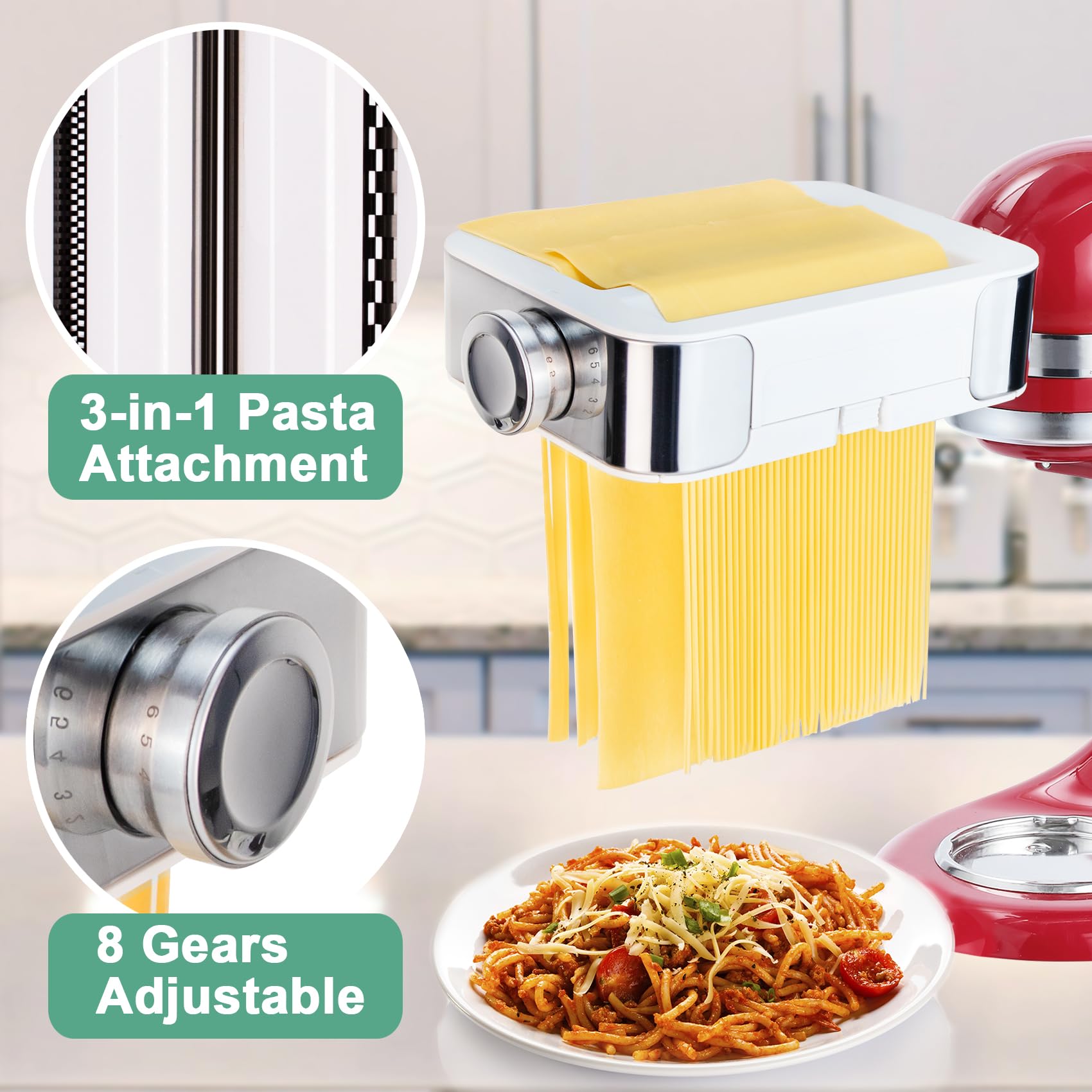 **KitchenAid Stand Mixer Pasta Maker & Cheese Grater Attachment Set – 5 Blades for Fresh Homemade Pasta, Slicing & Shredding – Perfect for Italian Dishes, Salads & Meal Prep**