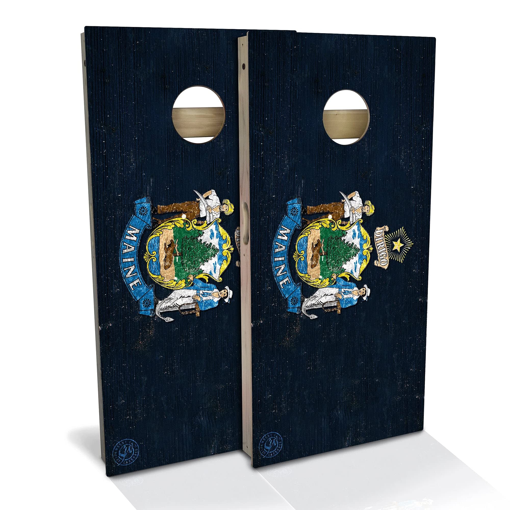 Skip's Garage Maine Flag Cornhole Board Set - 2 Boards & 8 Bags - Custom Size & Accessories - Perfect for Backyard Parties, Tailgating, and Outdoor Games