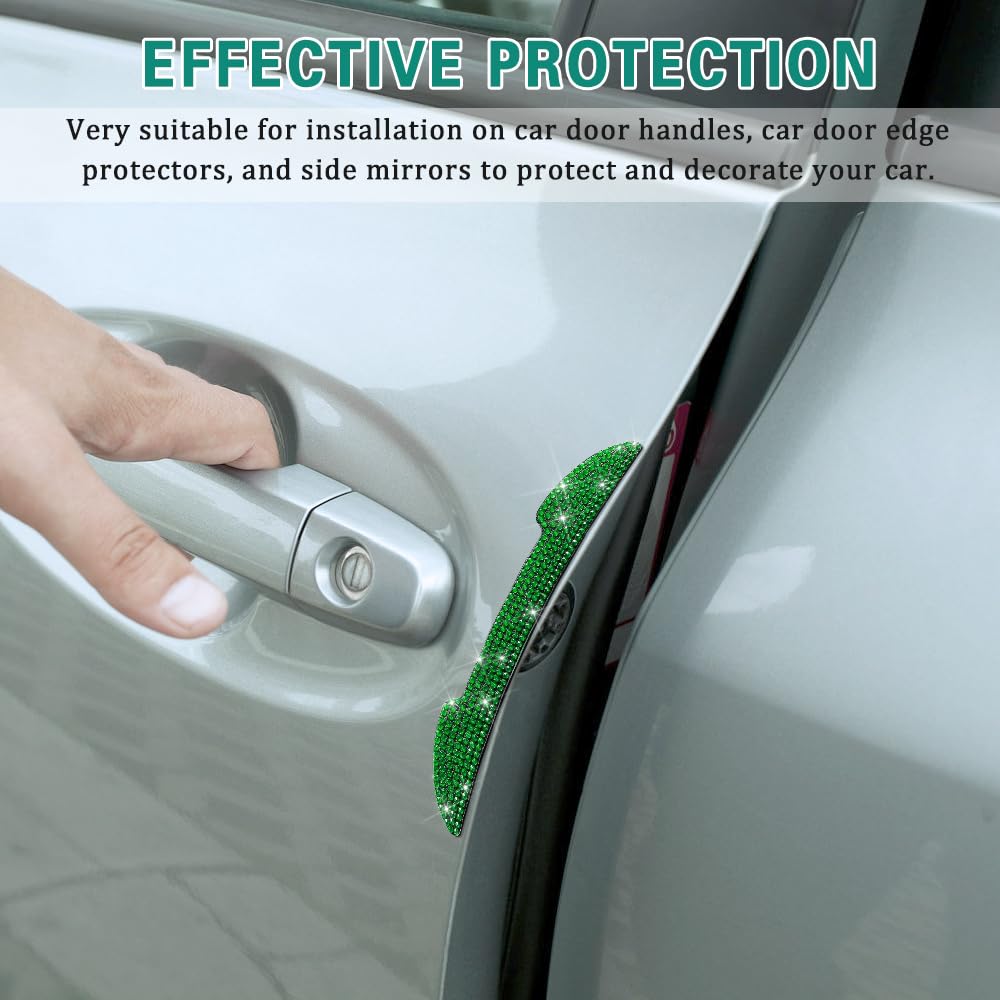 Deemars 4PCS Bling Rhinestone Car Door Handle Protectors - Scratch Resistant Stickers, Side Mirror Anti-Collision Strips & Door Edge Guards - Universal Car Accessories for Women & Men - Perfect for Luxury Cars, Daily Commuting & Vehicle Protection