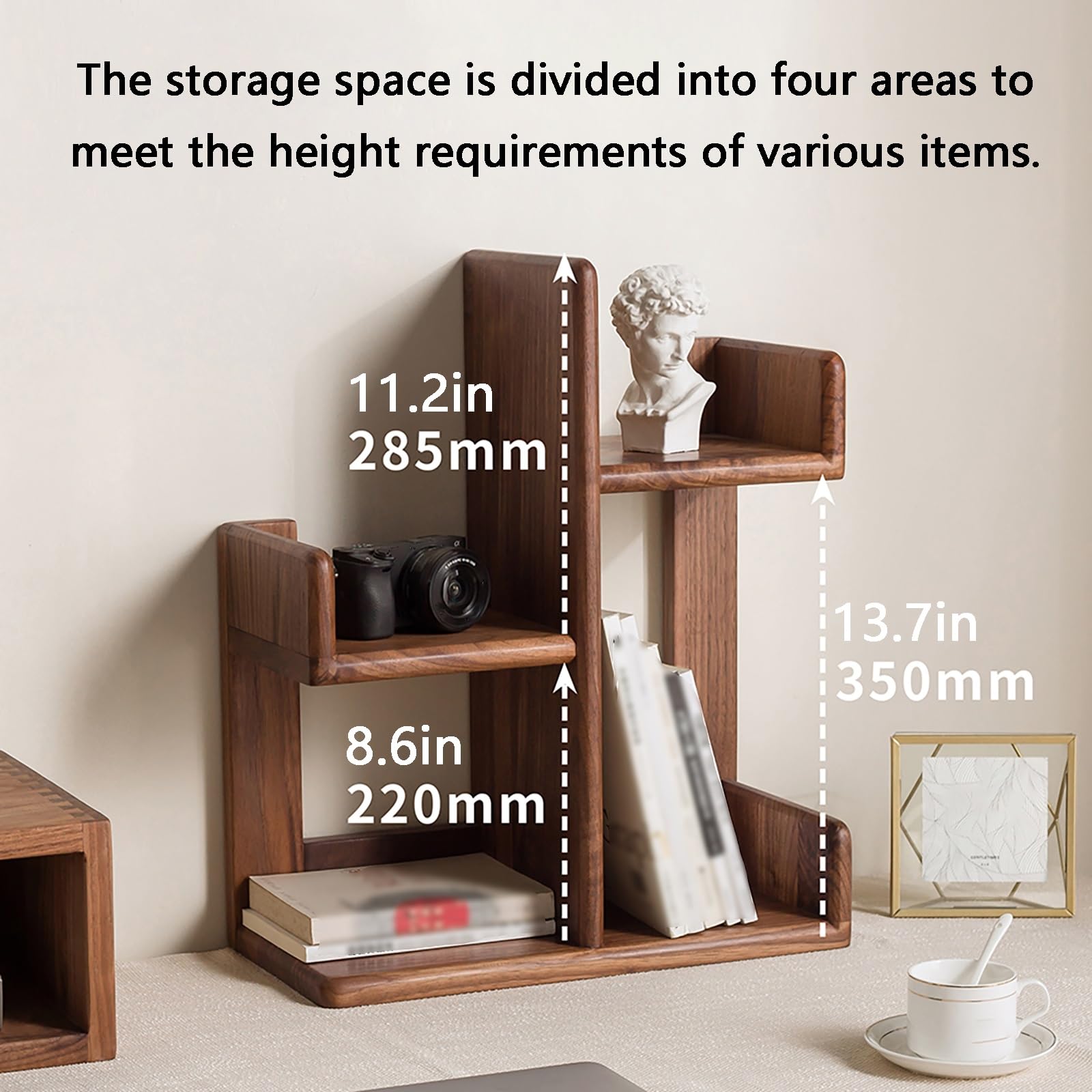Nordic Solid Wood Desktop Bookshelf - Simple Small Multi-Layer Desk Storage Organizer for Documents, Magazines, Bonsai & Books - Black Walnut & Cherry Wood Home Office Shelf - Perfect for Study, Living Room & Bedroom Storage (Cherry Wood)