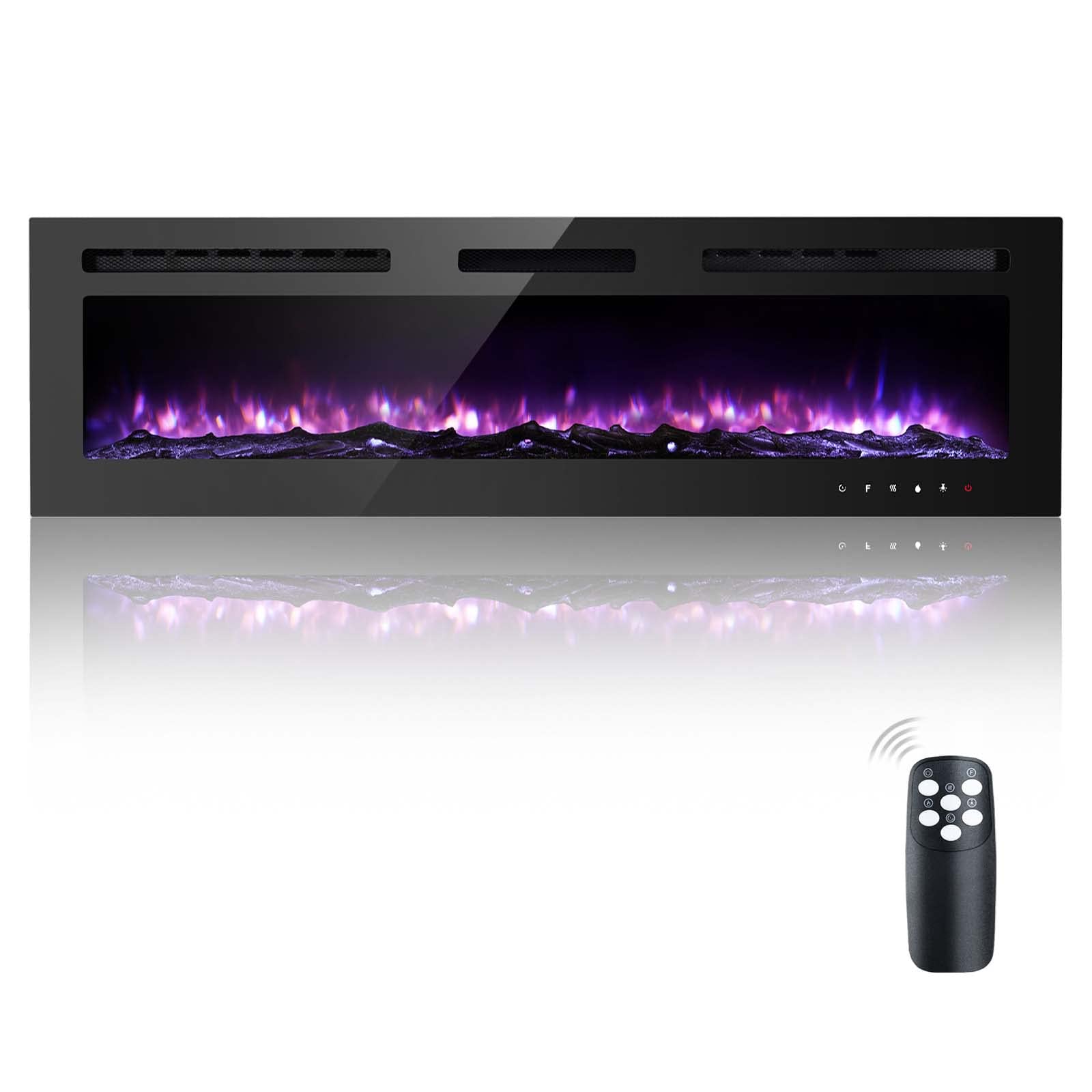 60 Inch Wall Mounted Electric Fireplace Insert - 12 Flame Colors, Overheat Protection, 1-8 Hour Timer, 750W/1500W Adjustable Heat Settings with Logs & Crystal Options - Perfect for Living Room, Bedroom, and Office Heating